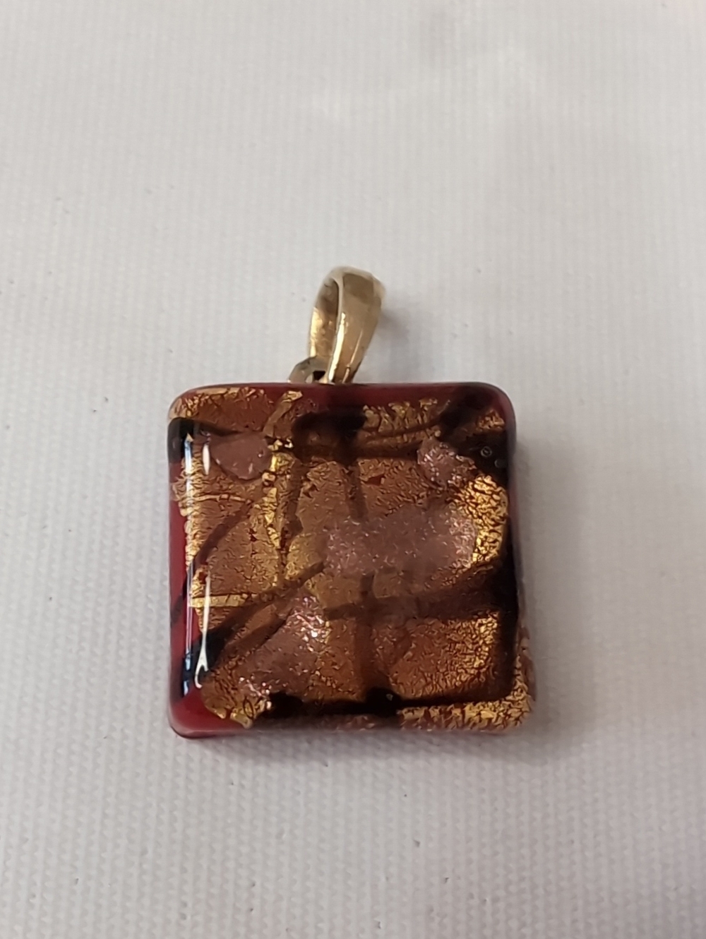 Gold and Red Square Glass Pendant Necklace